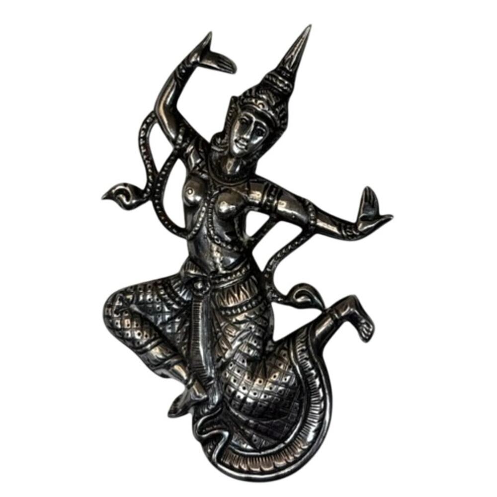 THAI NAKON Vintage Sterling Silver Thai Dancer Brooch Pin Figural Thailand